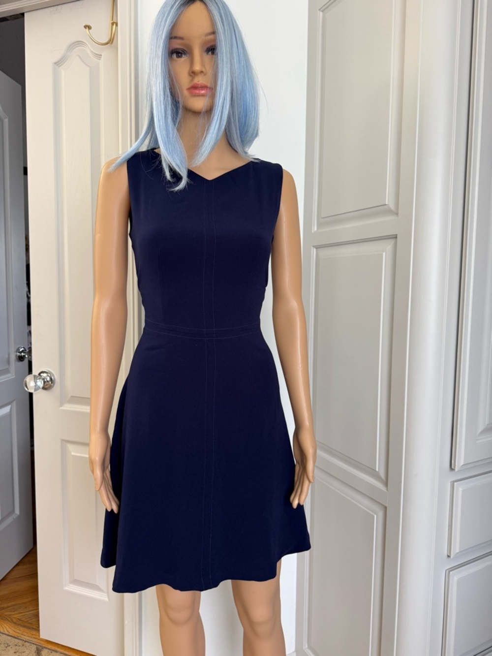 Sleeveless Navy Midi Dress with Flattering A-Line Silhouette